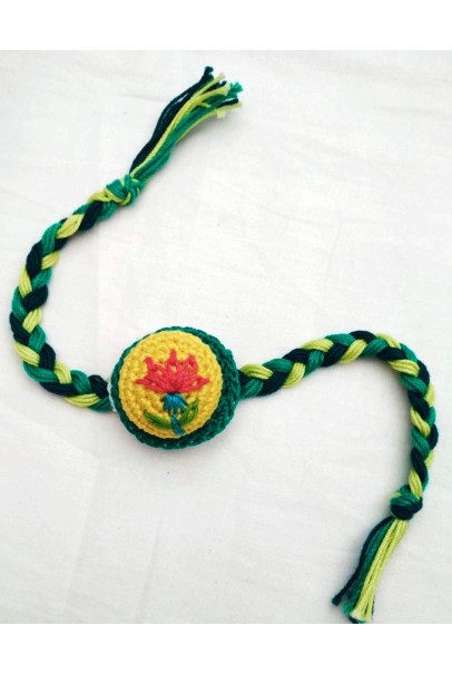 Happy Threads Handcrafted Crochet Raakhi(Green & Yellow)